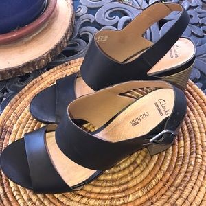 Clark’s leather strappy sandal with 3 inch heel